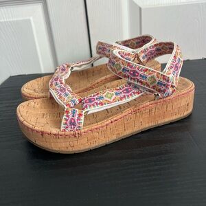 Born Sirena Platform Sandals Cork Fabric White Blue Yellow Pink Strappy Shoes 7